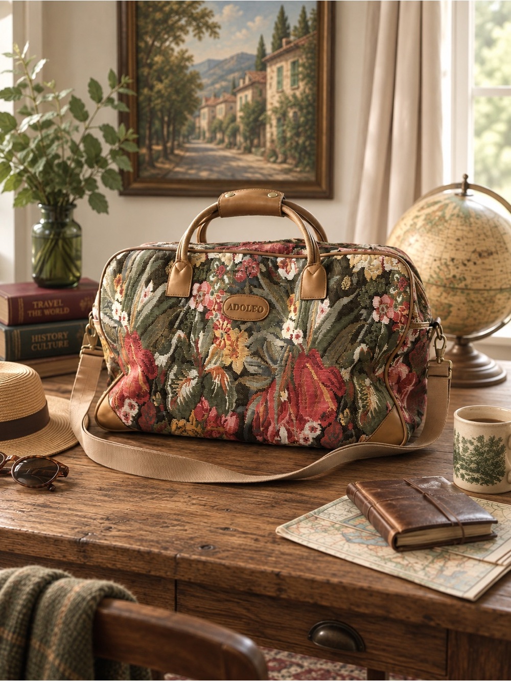 Vintage Adolfo Floral Tapestry Travel Duffel Bag